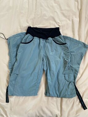 Zumba Fitness Light Blue Cargo Trousers with Navy Waistband and Trim